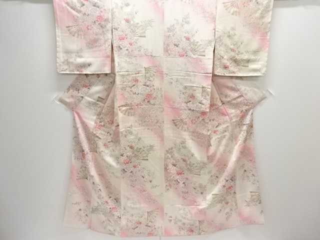 未使用品　扇に草花模様小紋着物